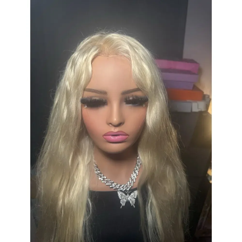 Human Hair Wig 13x6 Lace Front Platinum Blonde Long Wavy